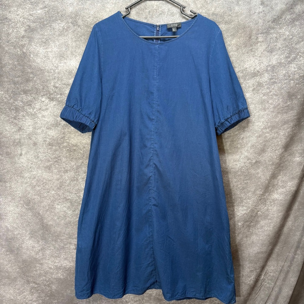 COS Blue Denim Short Sleeve A-Line Shift Dress Size 12 Minimalist Pockets
